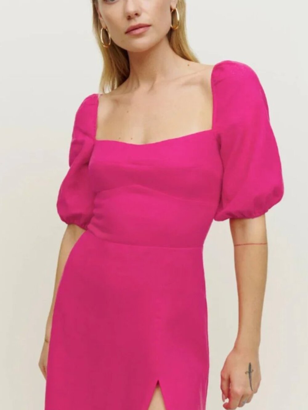 Reformation Belgium Linen Midi Dress in Pink (Corvette) Size 0 Perfect Condition
